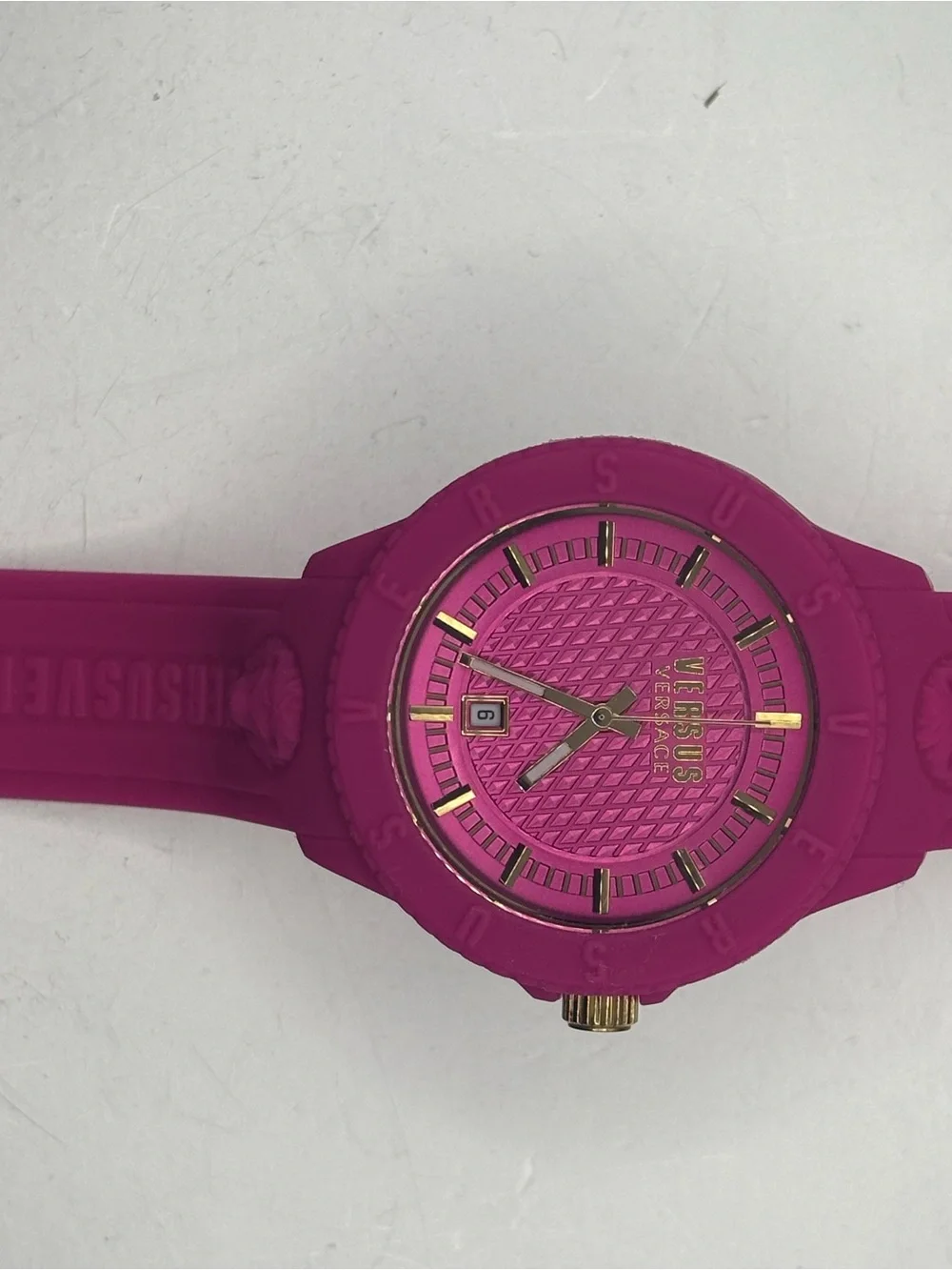 Versus Versace Pink Silicone Watch with Gold Accents
